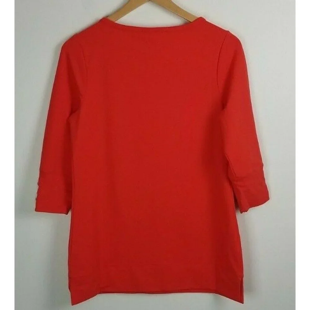 Denim & Co. Sz. XXS French Terry 3/4-Sleeve Boatneck Lace Up Sleeve Tunic Red - Picture 5 of 5
